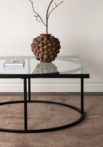 VENTURE DESIGN Skanör salongbord, firkantet - klart glass og svart stl (90x90)