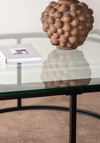 VENTURE DESIGN Skanör salongbord, firkantet - klart glass og svart stl (90x90)