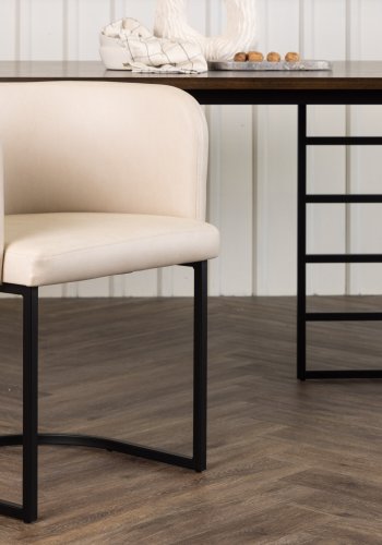VENTURE DESIGN Simrishamn spisebordstol, m. armlen - beige TC-stoff og sort stl
