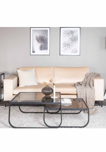 VENTURE DESIGN Bolero 3-seters sofa - beige velur og sort metall