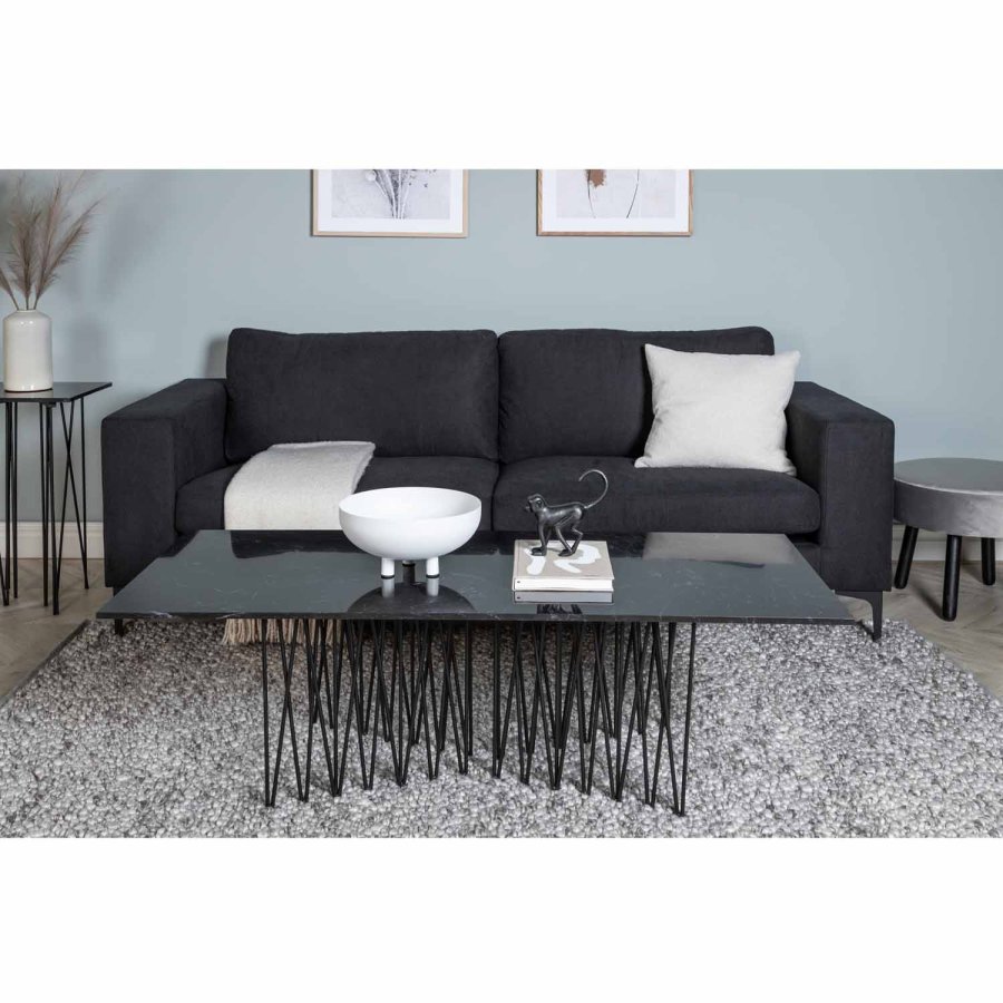 VENTURE DESIGN Bolero 3-seters sofa - svart polyester og sort metall