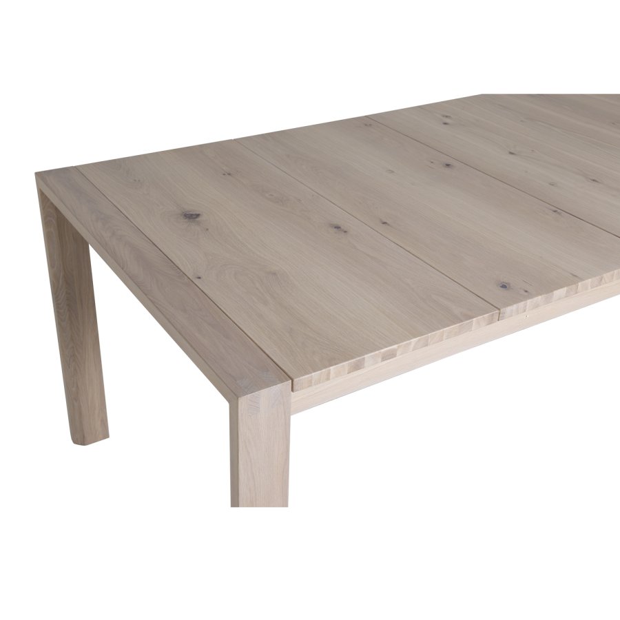VENTURE DESIGN Skyve spisebord, m. 2 ekstra plater - hvitkalket eikefiner og eik (170x95)