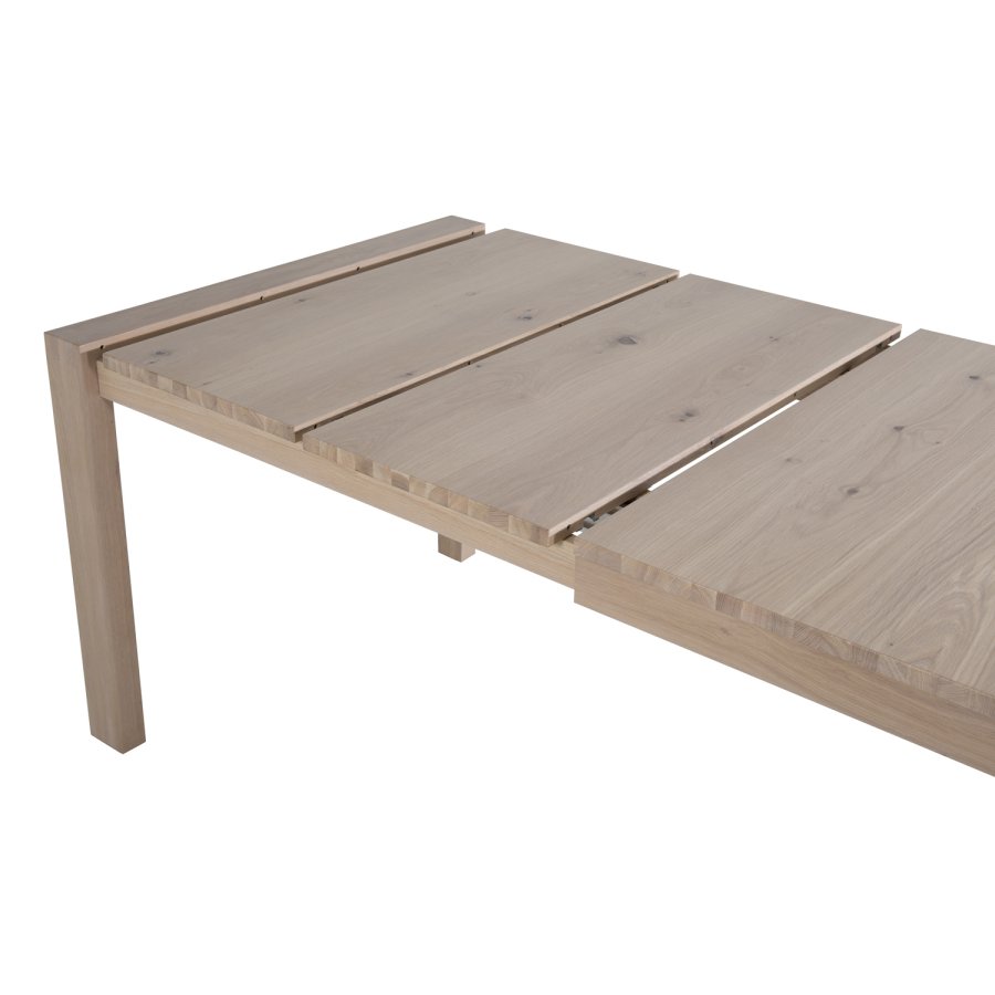 VENTURE DESIGN Skyve spisebord, m. 2 ekstra plater - hvitkalket eikefiner og eik (170x95)
