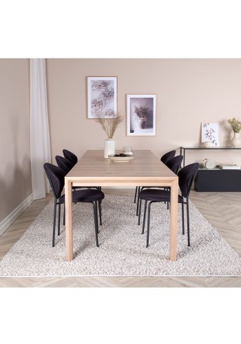VENTURE DESIGN Skyve spisebord, m. 2 ekstra plater - hvitkalket eikefiner og eik (170x95)