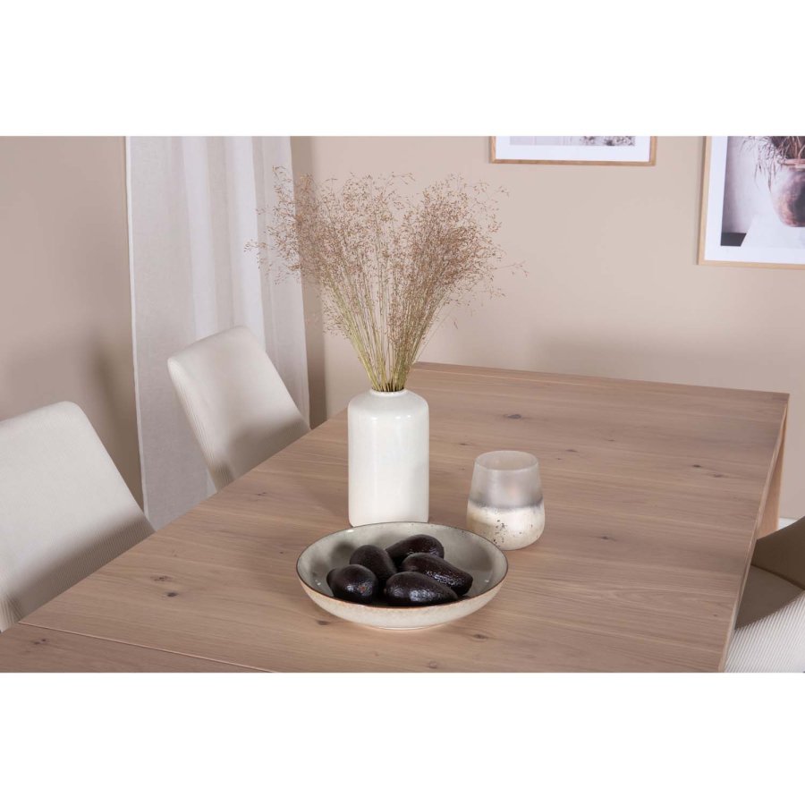 VENTURE DESIGN Skyve spisebord, m. 2 ekstra plater - hvitkalket eikefiner og eik (170x95)