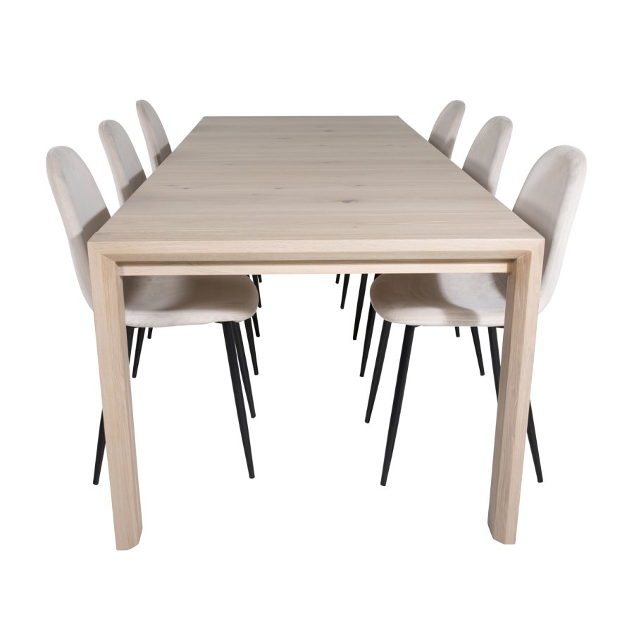VENTURE DESIGN Skyve spisebord, m. 2 ekstra plater - hvitkalket eikefiner og eik (170x95)