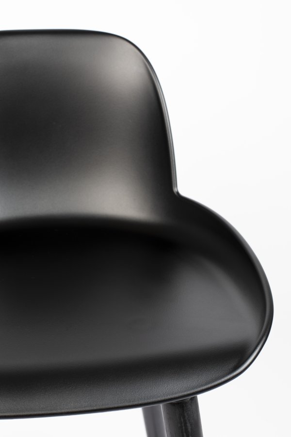 ZUIVER Albert Kuip barkrakk, med ryggsttte og fotsttte - svart polypropylen og svart ask (75cm)