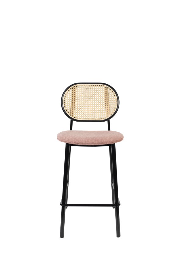 ZUIVER Spike barkrakk, med ryggsttte og fotsttte - naturlig rotting, rosa polyester og svart stl (64,5 cm)