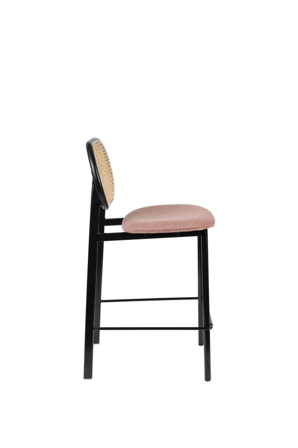 ZUIVER Spike barkrakk, med ryggsttte og fotsttte - naturlig rotting, rosa polyester og svart stl (64,5 cm)