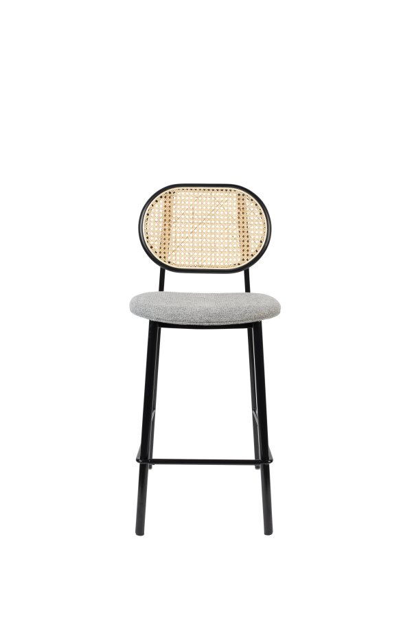 ZUIVER Spike barkrakk, med ryggsttte og fotsttte - naturlig rotting, gr polyester og svart stl (64,5 cm)