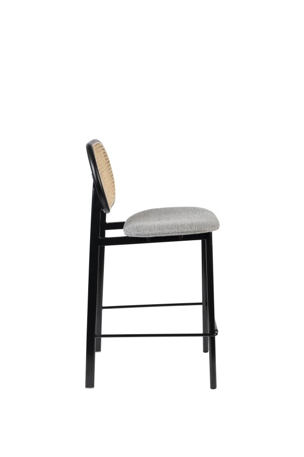 ZUIVER Spike barkrakk, med ryggsttte og fotsttte - naturlig rotting, gr polyester og svart stl (64,5 cm)