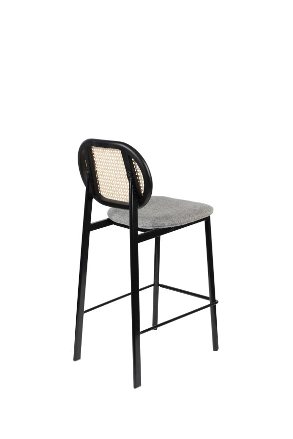 ZUIVER Spike barkrakk, med ryggsttte og fotsttte - naturlig rotting, gr polyester og svart stl (64,5 cm)