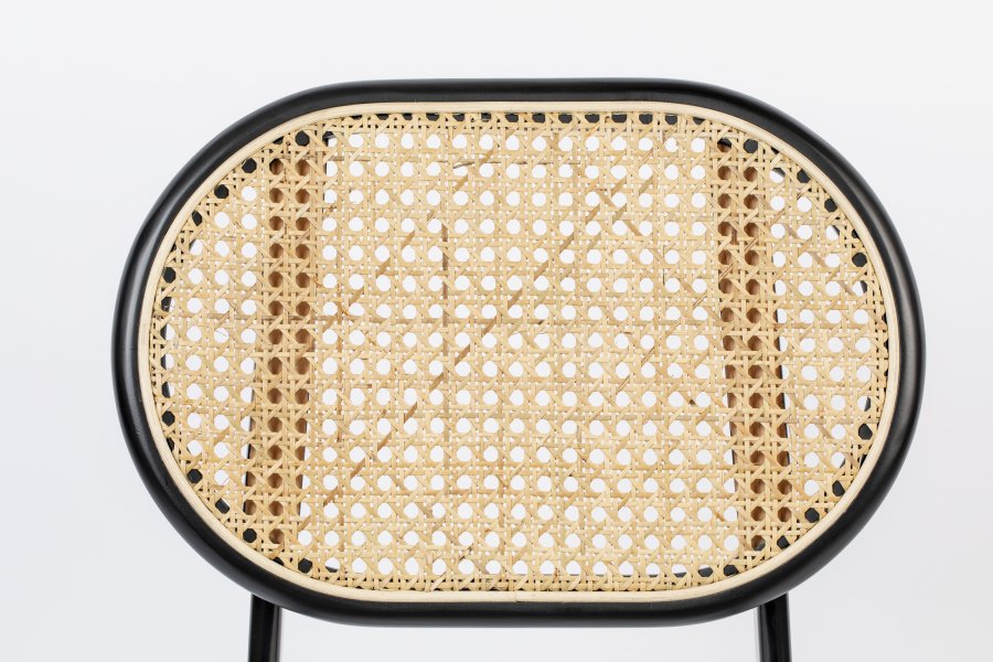 ZUIVER Spike barkrakk, med ryggsttte og fotsttte - naturlig rotting, gr polyester og svart stl (64,5 cm)