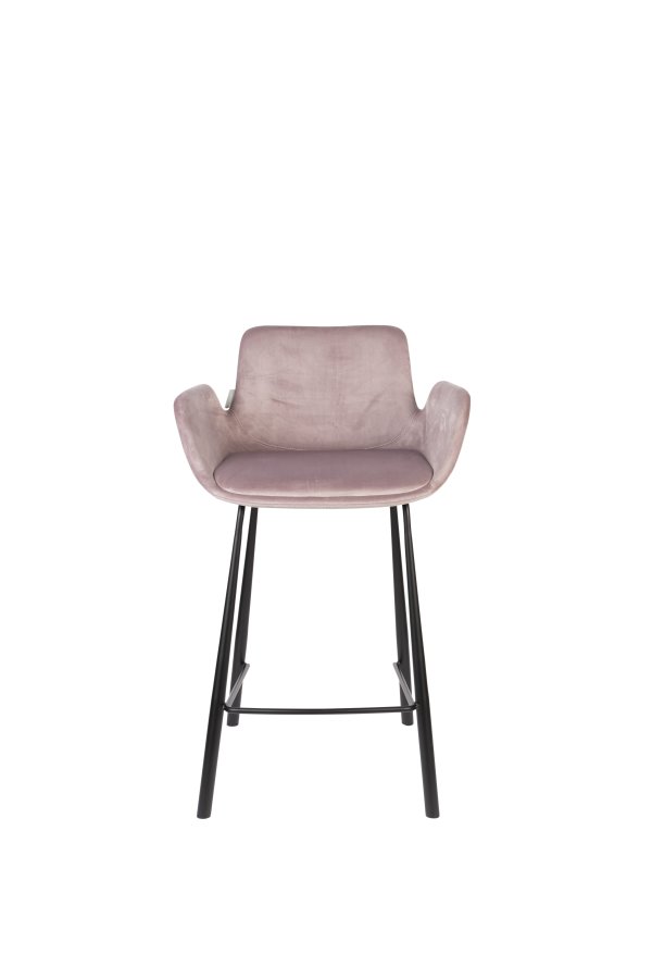 ZUIVER Brit barkrakk, med rygg, armlen og fotsttte - rosa polyester og sort stl