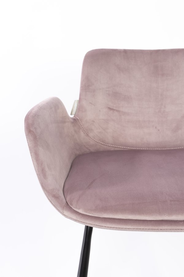 ZUIVER Brit barkrakk, med rygg, armlen og fotsttte - rosa polyester og sort stl