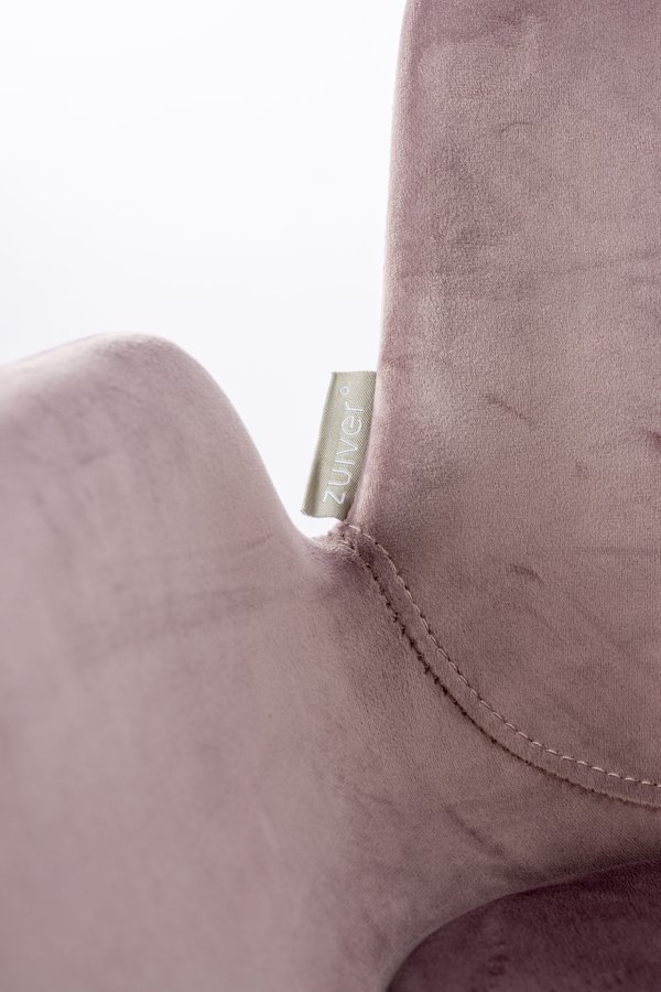 ZUIVER Brit barkrakk, med rygg, armlen og fotsttte - rosa polyester og sort stl