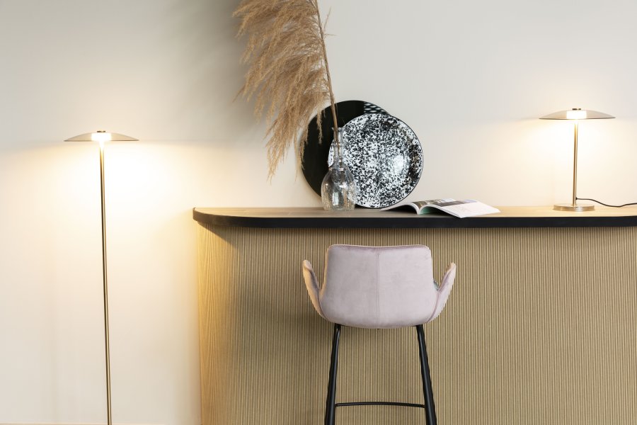 ZUIVER Brit barkrakk, med rygg, armlen og fotsttte - rosa polyester og sort stl