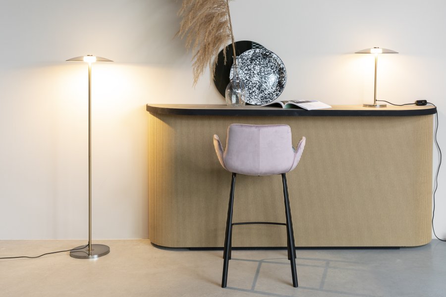 ZUIVER Brit barkrakk, med rygg, armlen og fotsttte - rosa polyester og sort stl