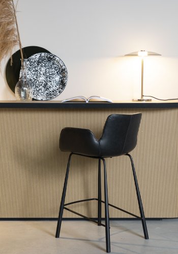 ZUIVER Brit LL barkrakk, med rygg, armlen og fotsttte - sort PU og sort stl