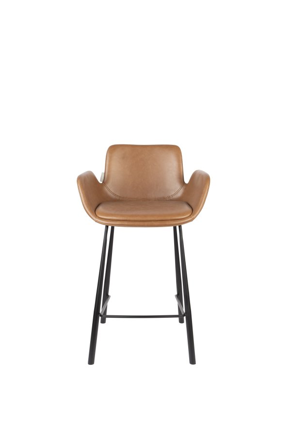 ZUIVER Brit LL barkrakk, med ryggsttte, armlener og fotsttte - brun PU og sort stl