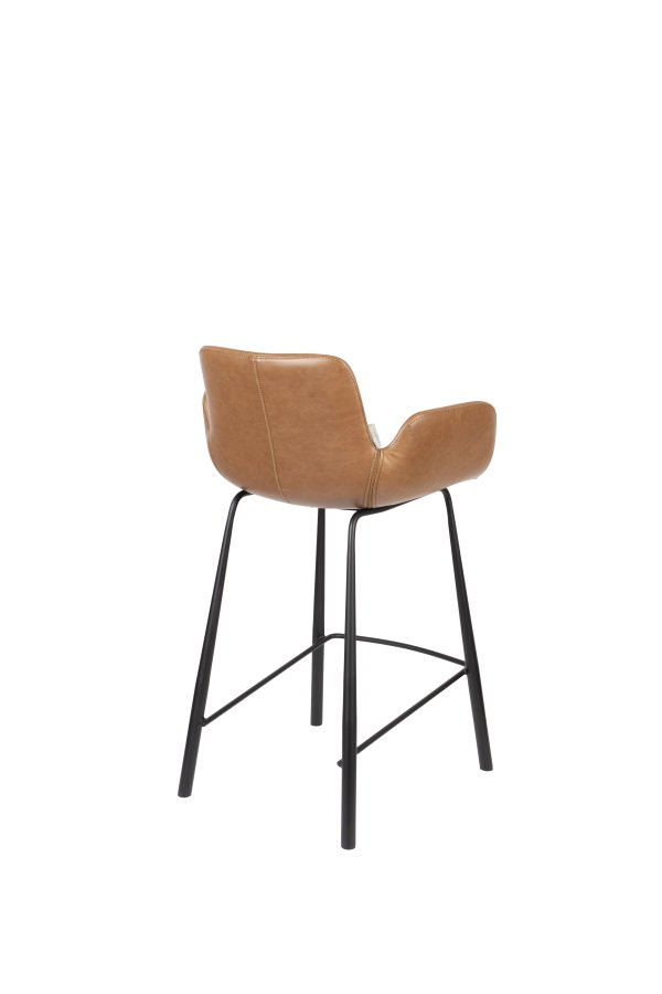 ZUIVER Brit LL barkrakk, med ryggsttte, armlener og fotsttte - brun PU og sort stl