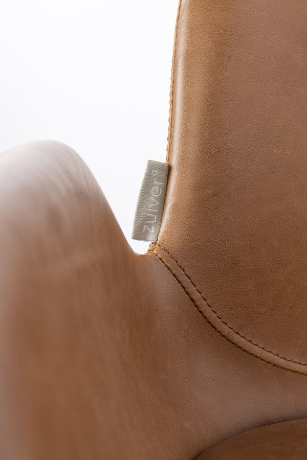 ZUIVER Brit LL barkrakk, med ryggsttte, armlener og fotsttte - brun PU og sort stl