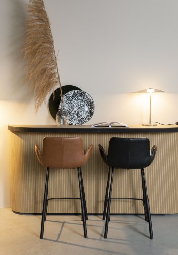 ZUIVER Brit LL barkrakk, med ryggsttte, armlener og fotsttte - brun PU og sort stl