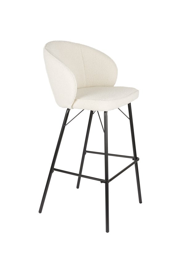 WHITE LABEL LIVING Joa barkrakk, med ryggsttte og fotsttte - hvit polyester og svart jern