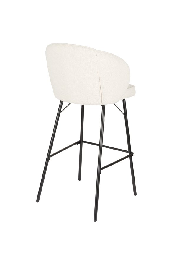 WHITE LABEL LIVING Joa barkrakk, med ryggsttte og fotsttte - hvit polyester og svart jern