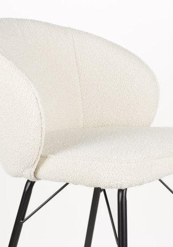 WHITE LABEL LIVING Joa barkrakk, med ryggsttte og fotsttte - hvit polyester og svart jern