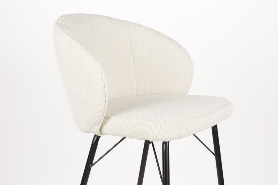 WHITE LABEL LIVING Joa barkrakk, med ryggsttte og fotsttte - hvit polyester og svart jern