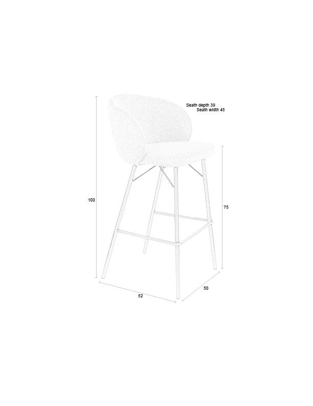 WHITE LABEL LIVING Joa barkrakk, med ryggsttte og fotsttte - beige polyester og svart jern