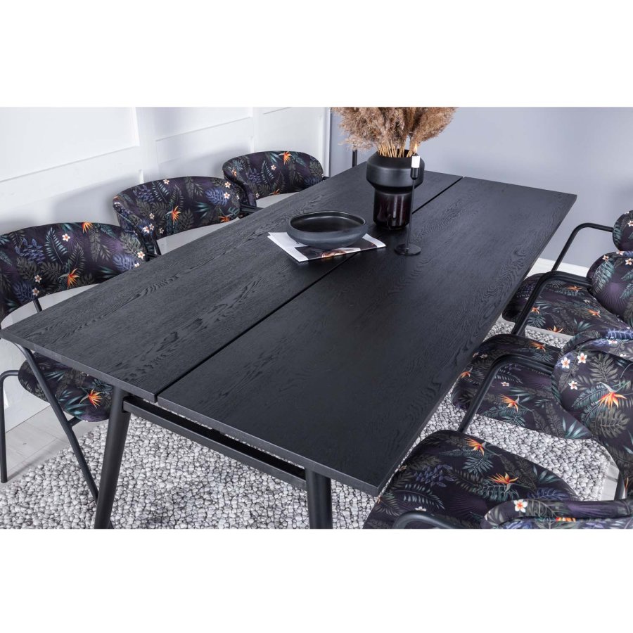 VENTURE DESIGN Elegant spisebord, med uttrekk - svart eikefiner og svart metall (190x95)