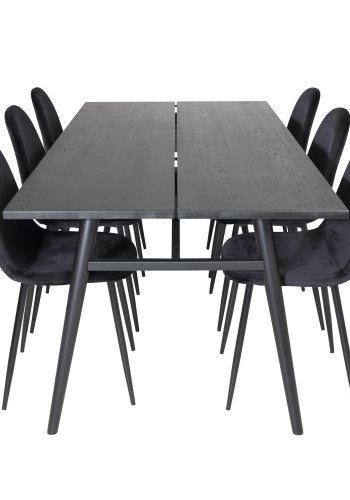 VENTURE DESIGN Elegant spisebord, med uttrekk - svart eikefiner og svart metall (190x95)