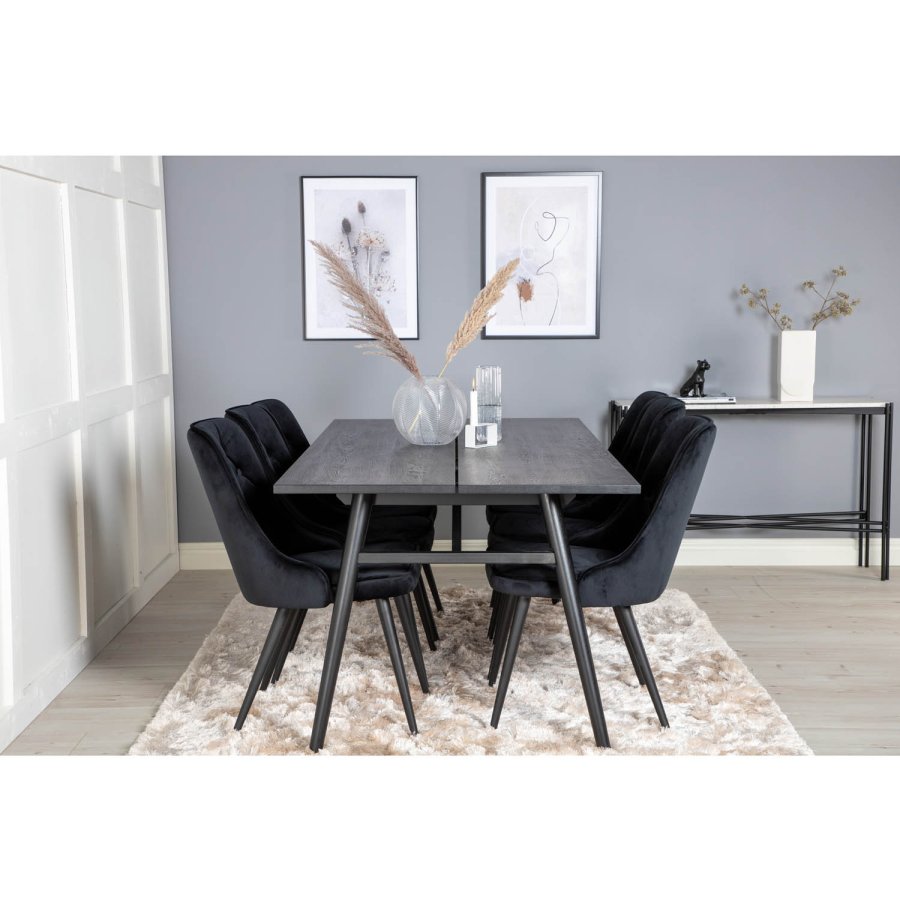 VENTURE DESIGN Elegant spisebord, med uttrekk - svart eikefiner og svart metall (190x95)