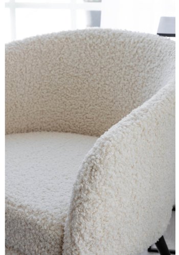 VENTURE DESIGN Flauschiger Teddybärstuhl – weißes Polyester und schwarzes Metall