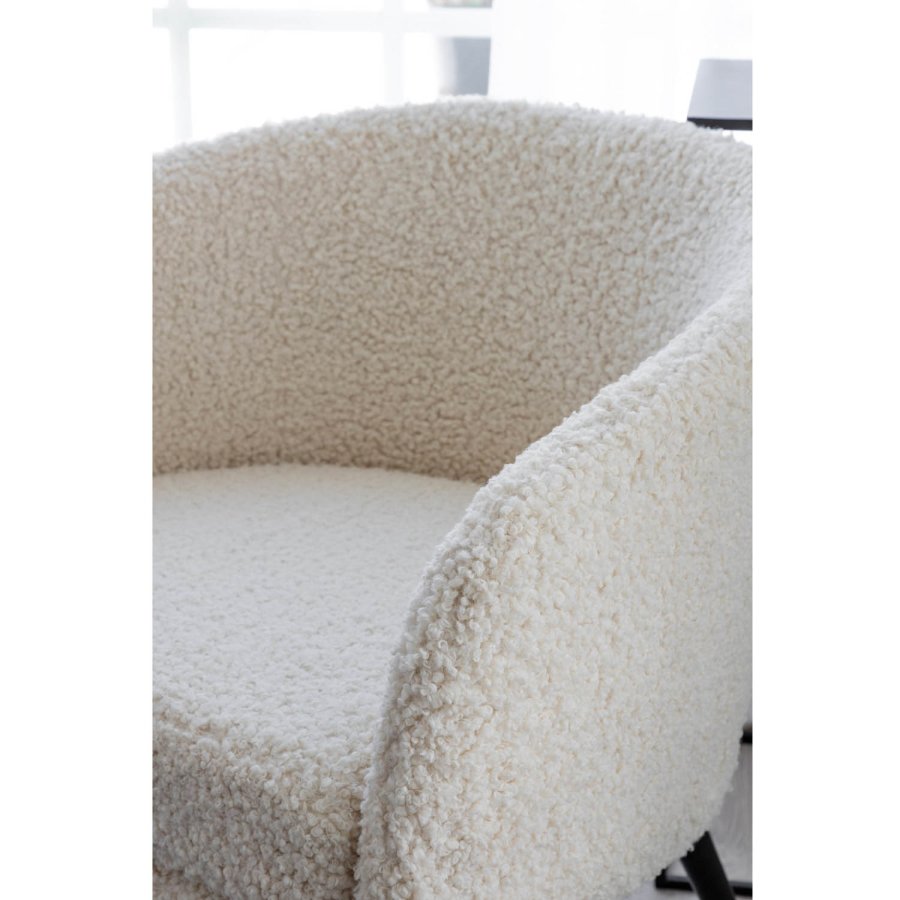 VENTURE DESIGN Flauschiger Teddybärstuhl – weißes Polyester und schwarzes Metall