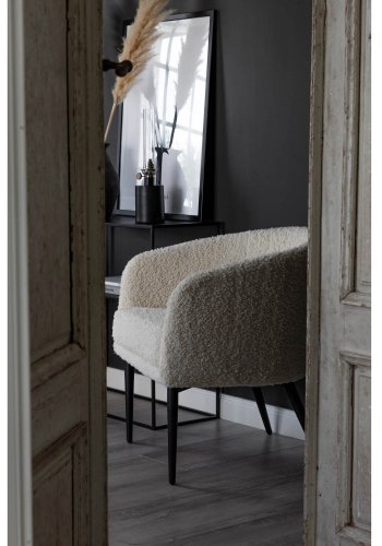 VENTURE DESIGN Flauschiger Teddybärstuhl – weißes Polyester und schwarzes Metall