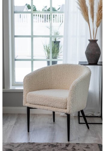 VENTURE DESIGN Flauschiger Teddybärstuhl – weißes Polyester und schwarzes Metall