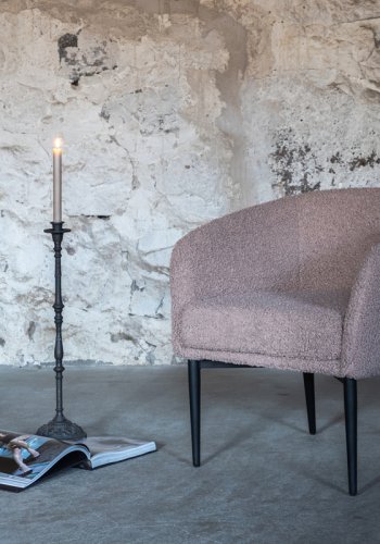 VENTURE DESIGN Flauschiger Sessel – brauner Teddybärstoff, Polyester und schwarzer Stahl