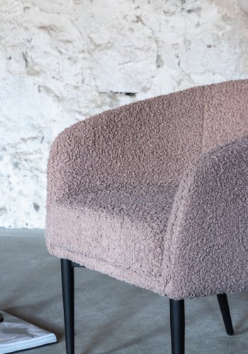 VENTURE DESIGN Flauschiger Sessel – brauner Teddybärstoff, Polyester und schwarzer Stahl