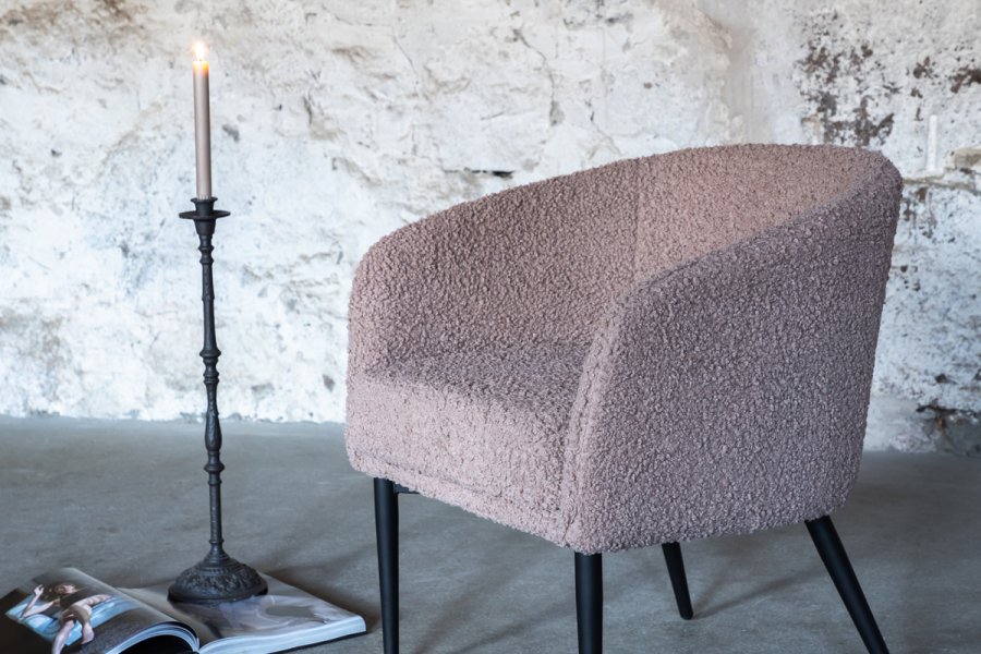 VENTURE DESIGN Flauschiger Sessel – brauner Teddybärstoff, Polyester und schwarzer Stahl