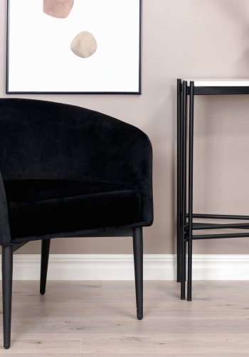 VENTURE DESIGN Fluffy Sessel - schwarzer Samt und schwarzer Stahl