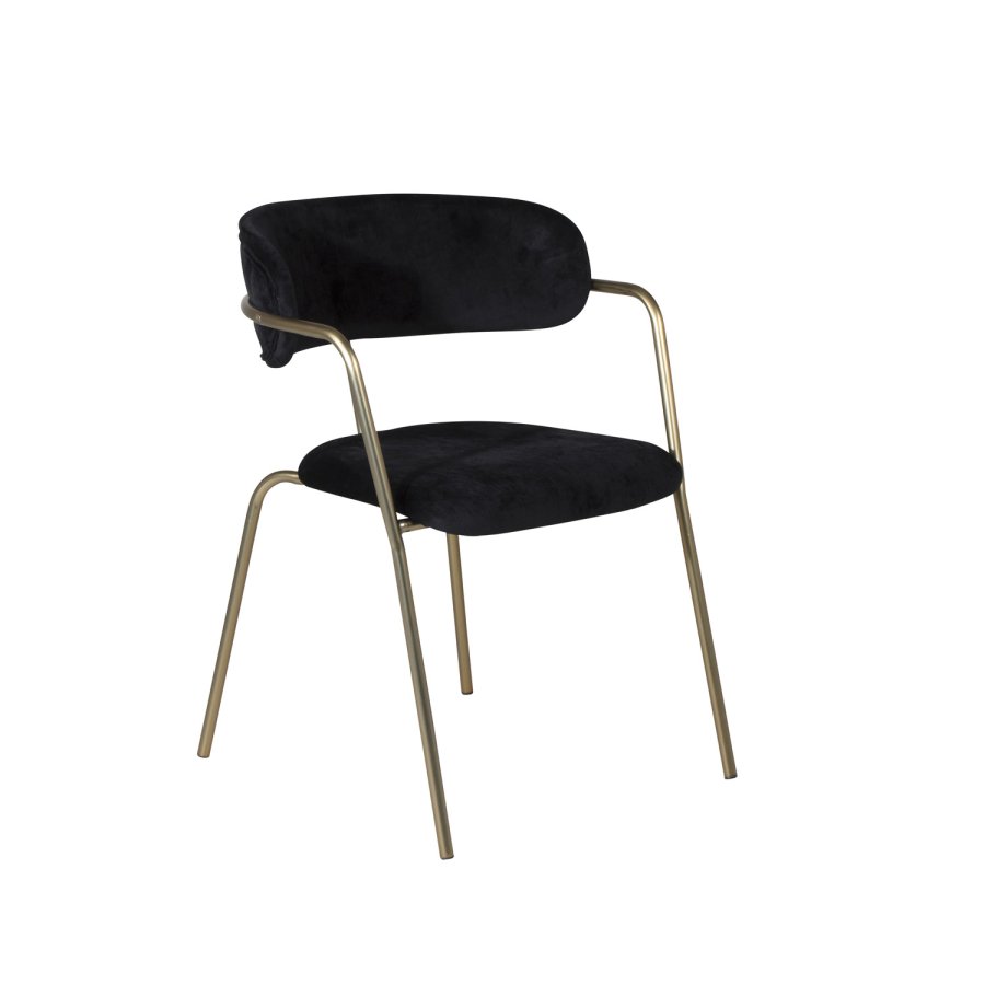 VENTURE DESIGN Arrow Esszimmerstuhl, mit Armlehnen – schwarzer Samt und Messingmetall