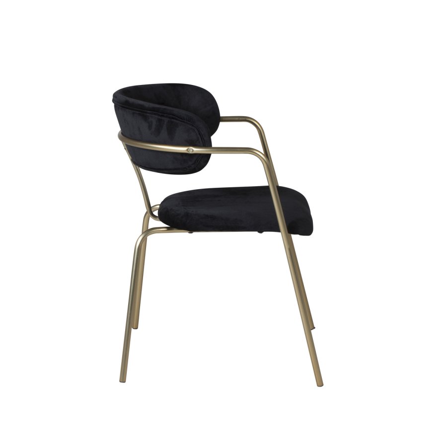 VENTURE DESIGN Arrow Esszimmerstuhl, mit Armlehnen – schwarzer Samt und Messingmetall