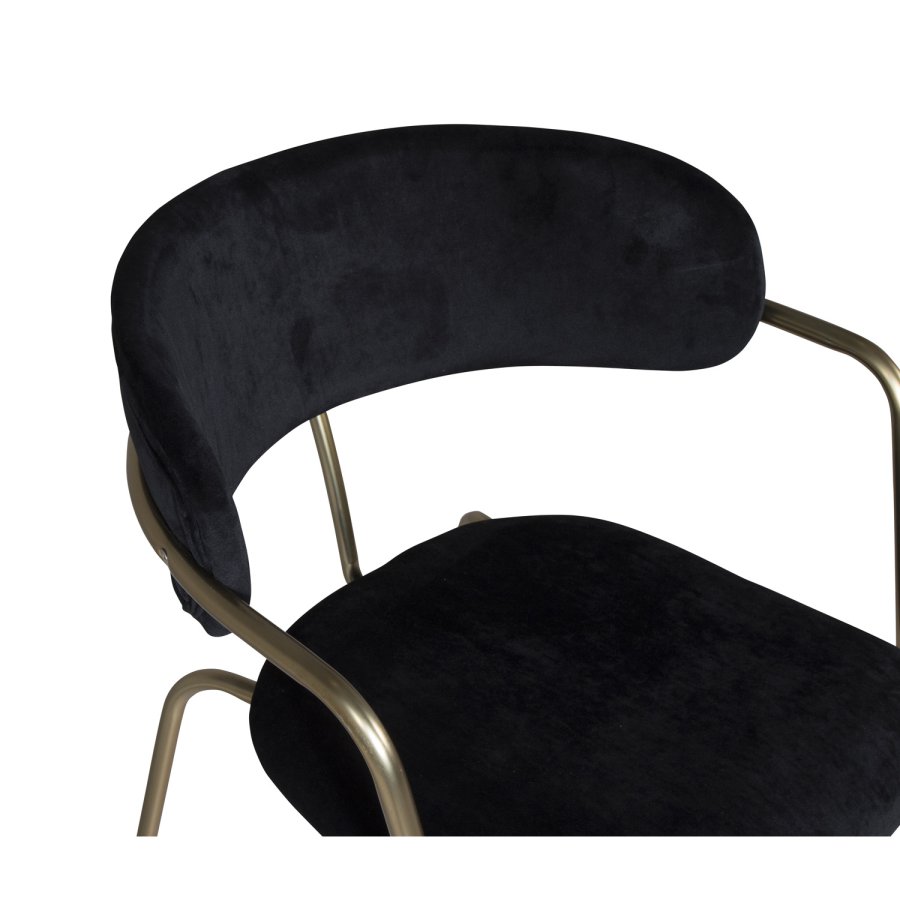 VENTURE DESIGN Arrow Esszimmerstuhl, mit Armlehnen – schwarzer Samt und Messingmetall