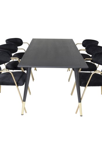 VENTURE DESIGN Arrow Esszimmerstuhl, mit Armlehnen – schwarzer Samt und Messingmetall