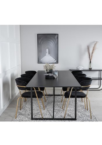 VENTURE DESIGN Arrow Esszimmerstuhl, mit Armlehnen – schwarzer Samt und Messingmetall