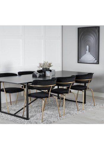 VENTURE DESIGN Arrow Esszimmerstuhl, mit Armlehnen – schwarzer Samt und Messingmetall