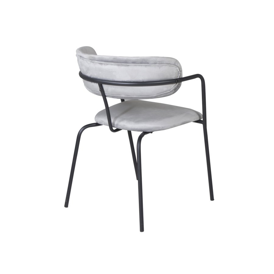 VENTURE DESIGN Arrow Esszimmerstuhl, mit Armlehnen – graues Velours und schwarzes Metall